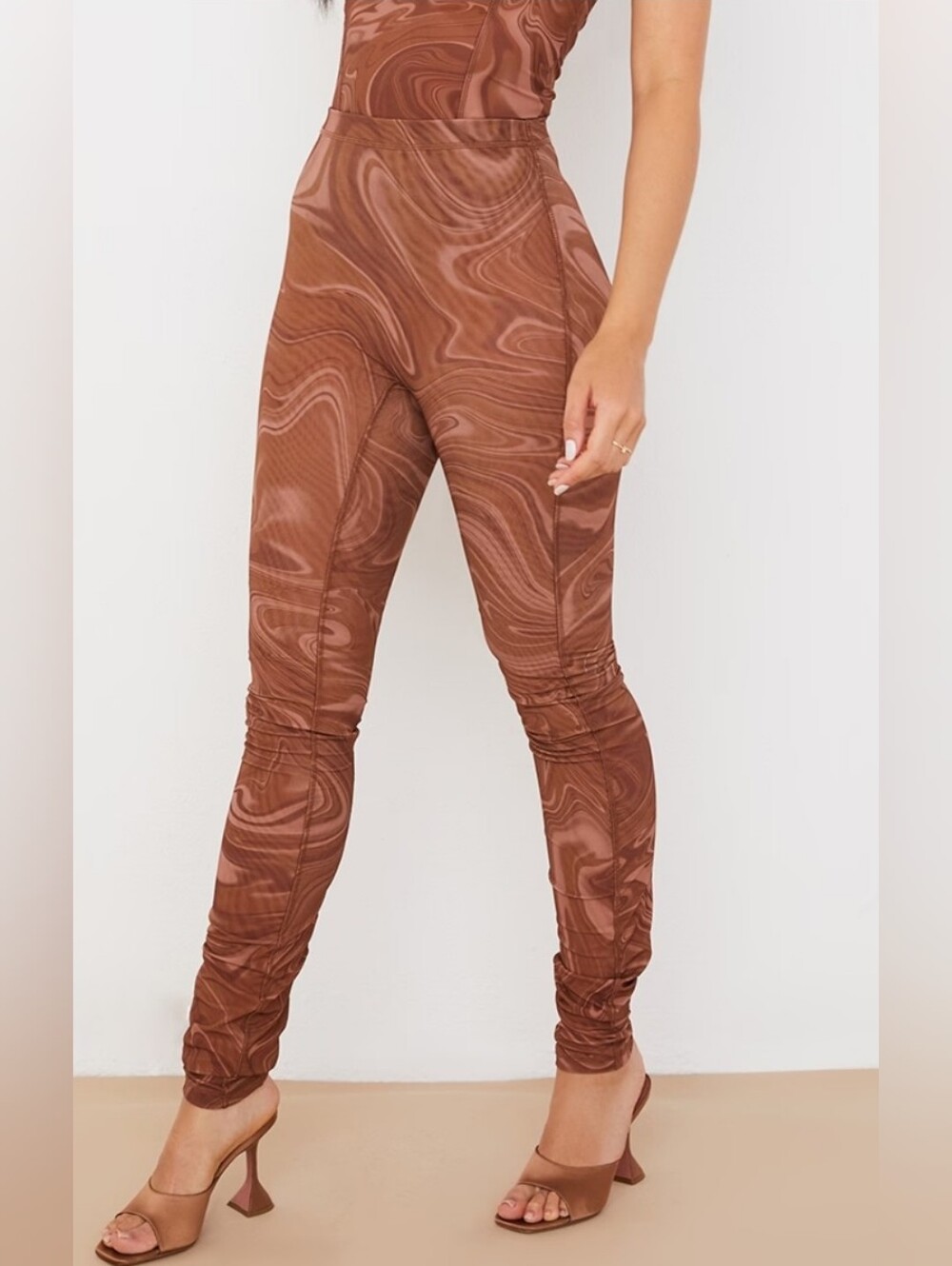 House of CB Violet Swirl Mesh Leggings Brown Medium